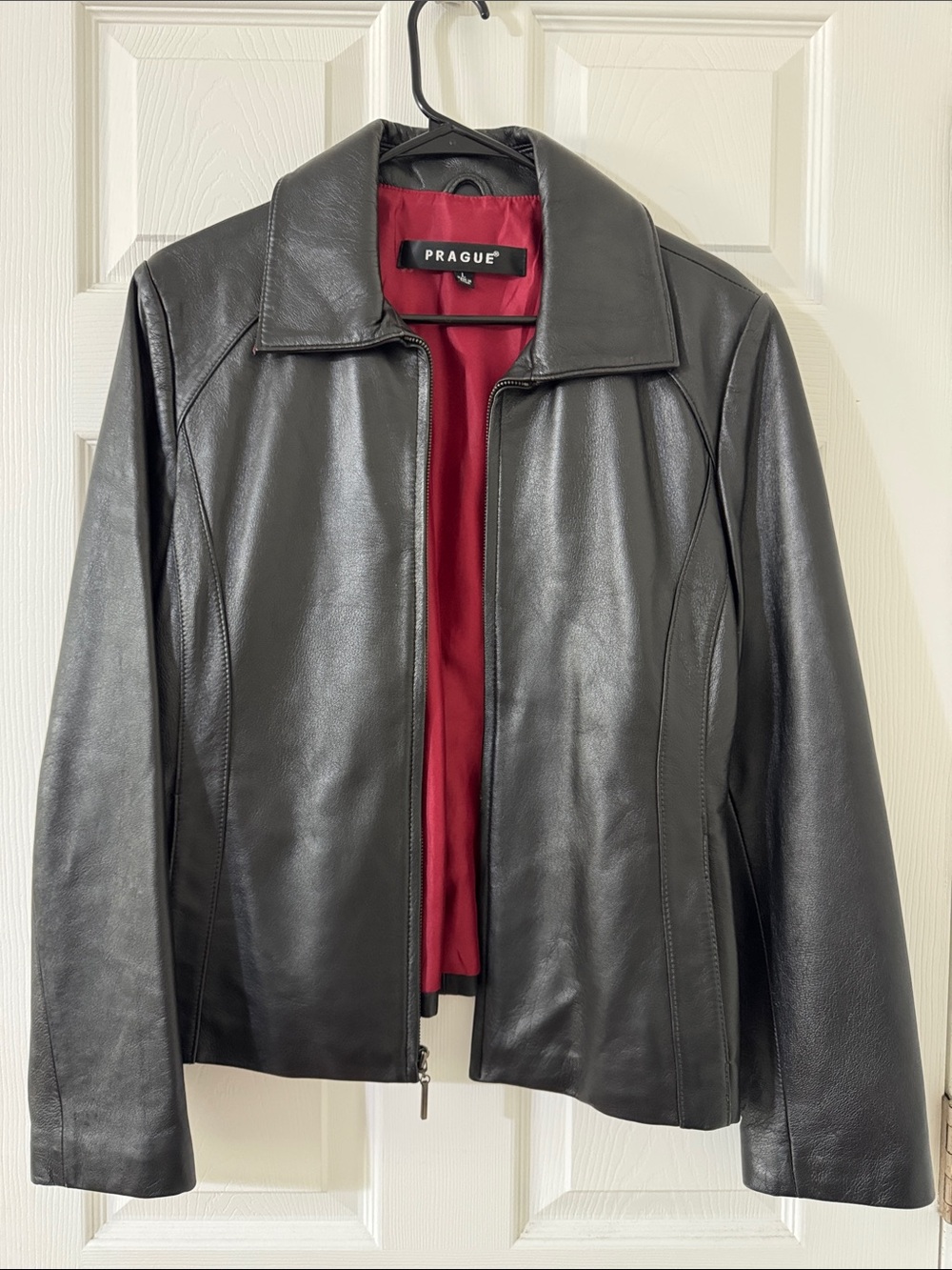 Prague Black Leather Jacket with Red Lining